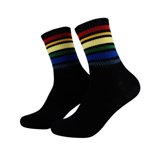 calcetines media pierna negro rayas colores arcoiris algodon 