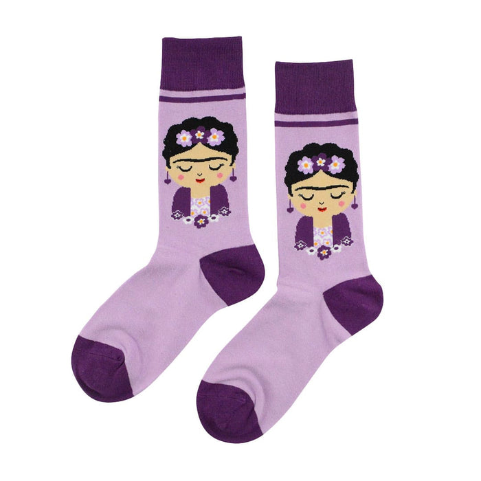 calcetines algodon largos frida khalo uva morado talla 35-40