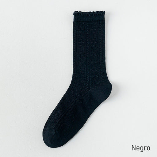 calcetines de encaje malla ahuecado negro largo 