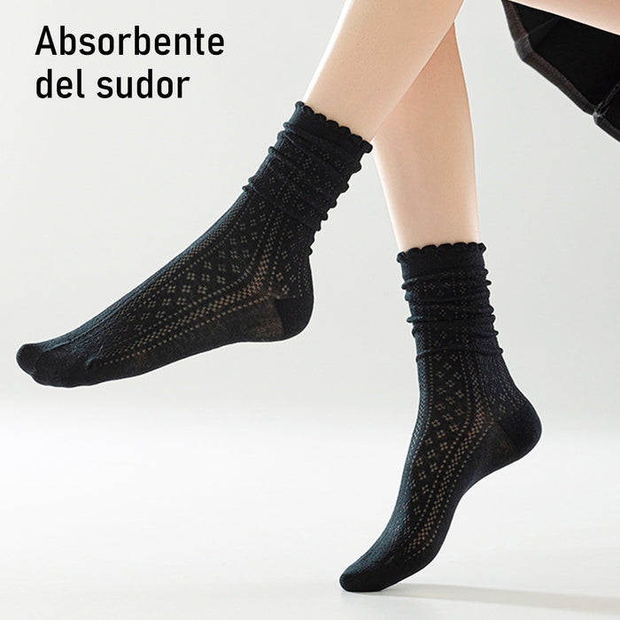 calcetines de encaje malla ahuecado negro largo 
