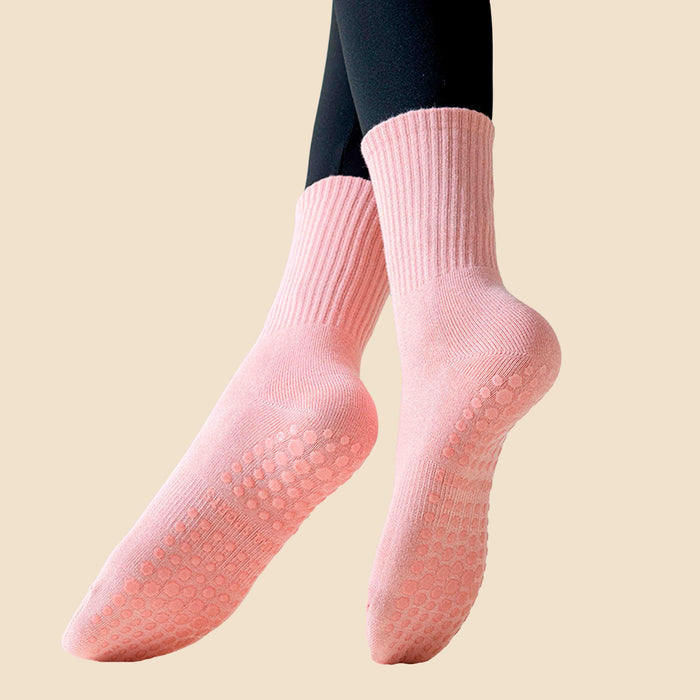 calcetines yoga deportivos antideslizantes rosado largos portada