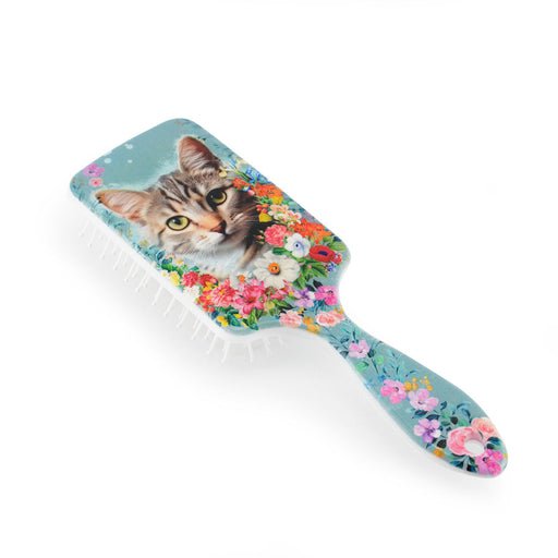 cepillo cabello gato gris floral 