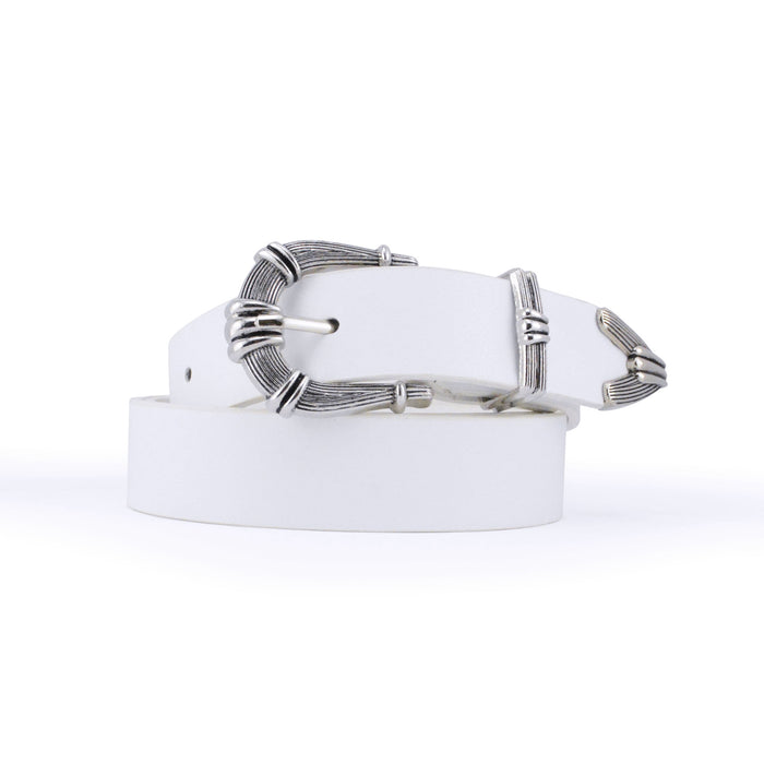 cinturon blanco liso sintetico punta metal 3362-2