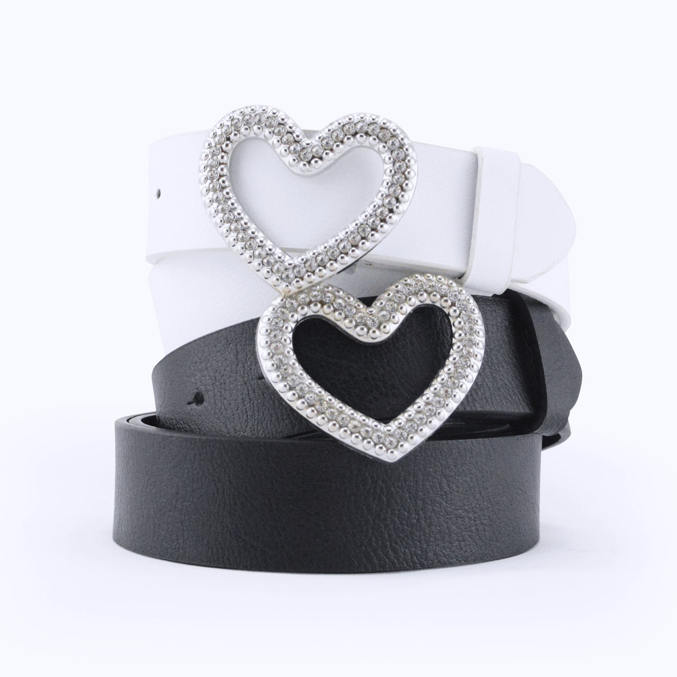 cinturon blanco negro corazones strass liso 3556