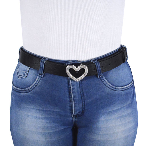 cinturon corazon strass negro modelo liso 3556-1