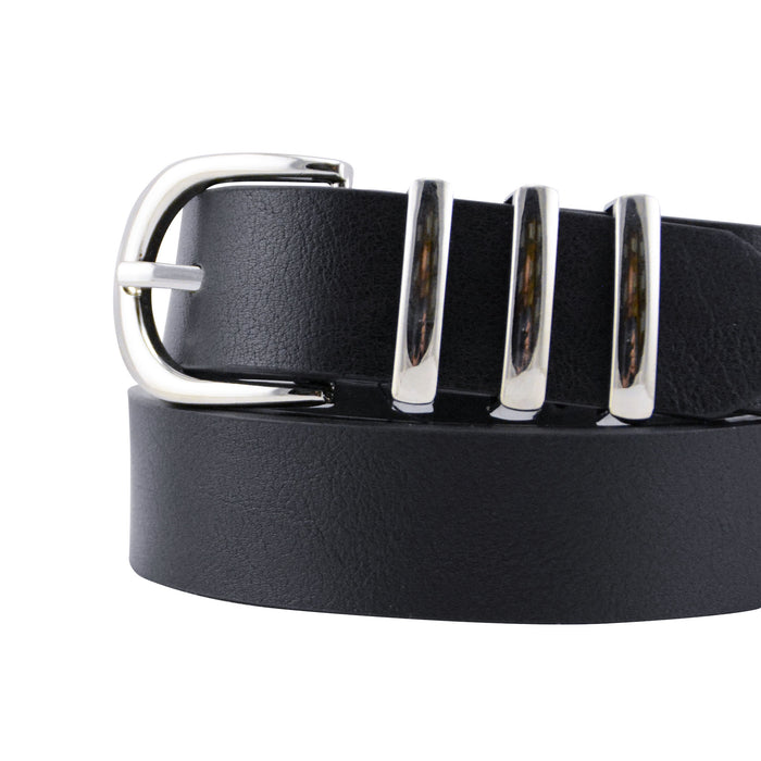 cinturon liso negro sintetico hebilla plateada pasador metalico