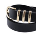 cinturon liso negro sintetico hebilla semicircular pasador metalico dorado 