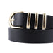 cinturon liso negro sintetico hebilla semicircular pasador metalico dorado 