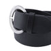 cinturon liso negro sintetico hebilla semicirculo plateado texturizado 