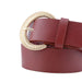 cinturon liso rojo sintetico hebilla semicirculo dorado texturizado