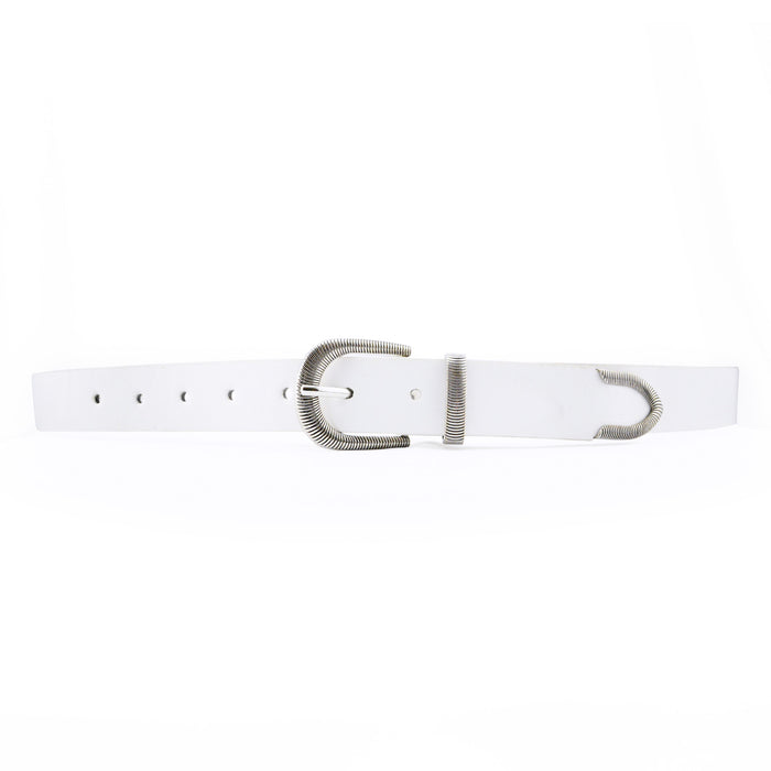 cinturon mujer correa sintetica liso hebilla punta metal blanco 3193-2
