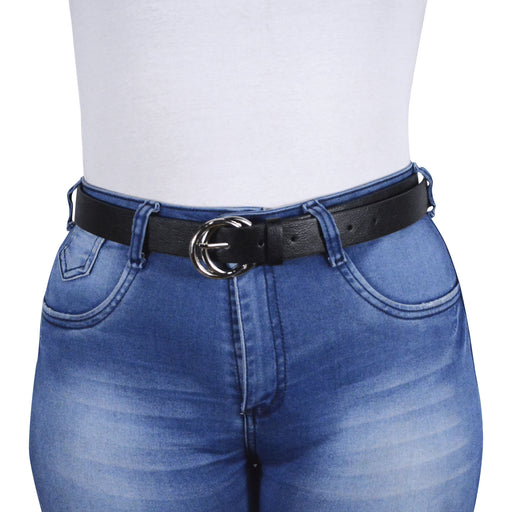cinturon negro liso doble circulo unido modelo 