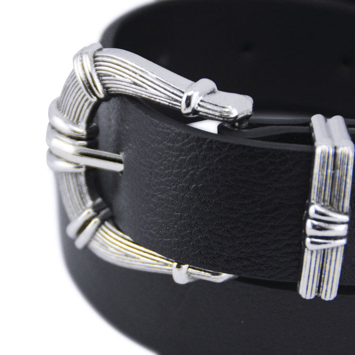 cinturon negro liso sintetico punta metal 3362-1