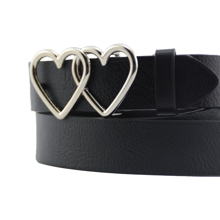cinturon sintetico liso corazones dobles plateado 3839-1