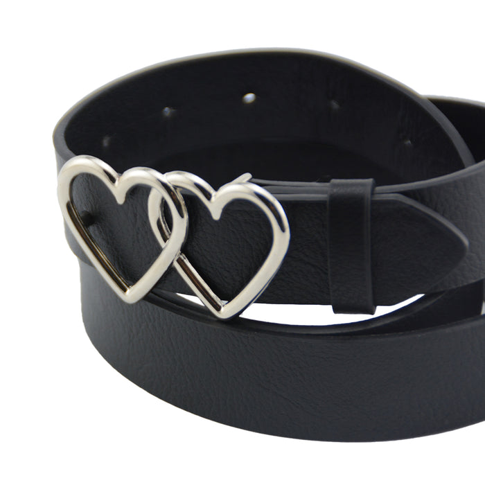 cinturon sintetico liso corazones dobles plateado 3839-1