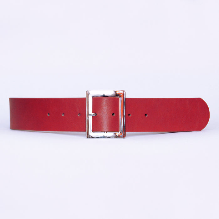 cinturon sintetico liso correa hebilla cuadrada plateada rojo 2146