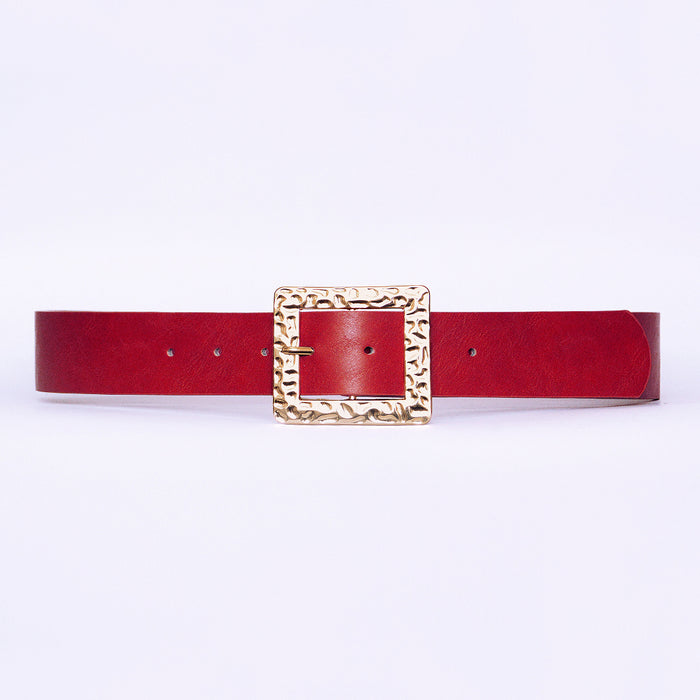 cinturon sintetico liso correa hebilla rectangular dorada rojo 2147