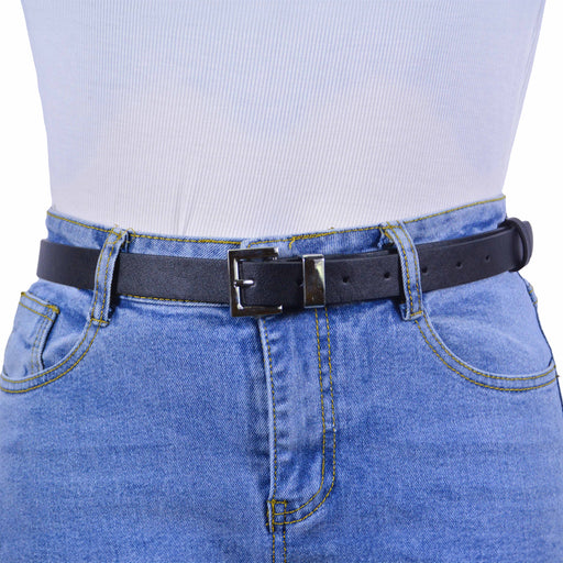 cinturon sintetico liso negro metal Plateado 4079-1