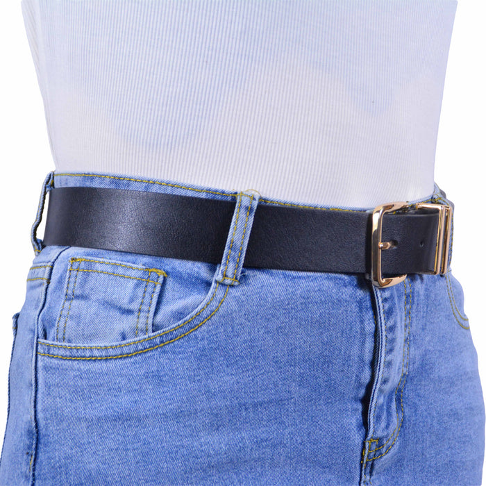 cinturon sintetico liso negro metal dorado 4076-2