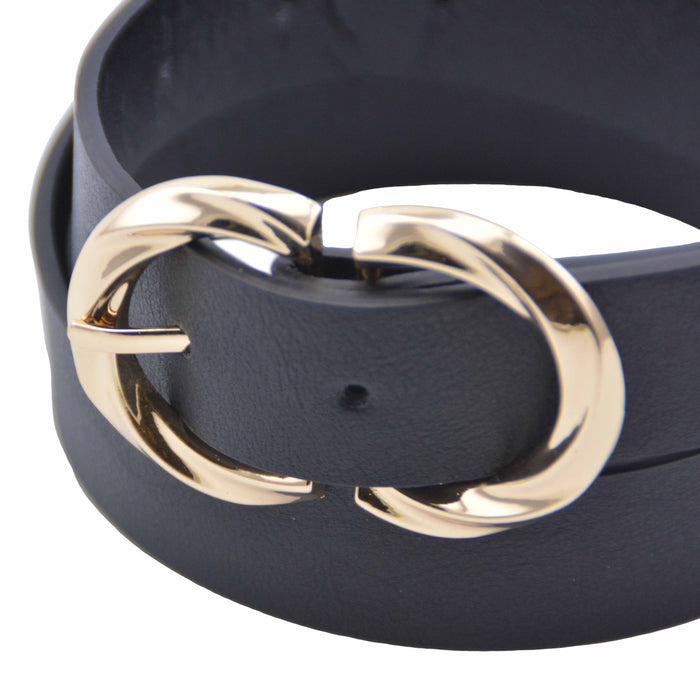 cinturon sintetico liso negro metal dorado 4077-2