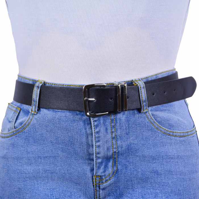 cinturon sintetico liso negro metal plateado 4076-1