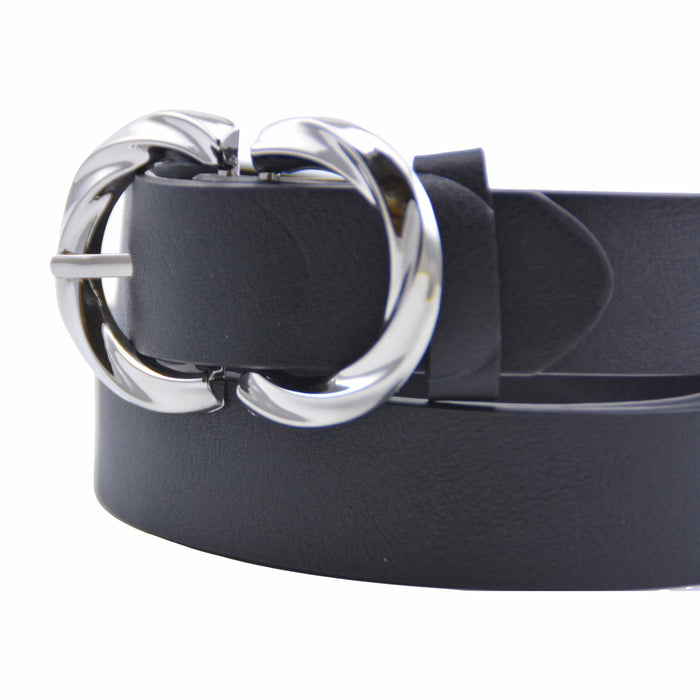 cinturon sintetico liso negro metal plateado 4077-1