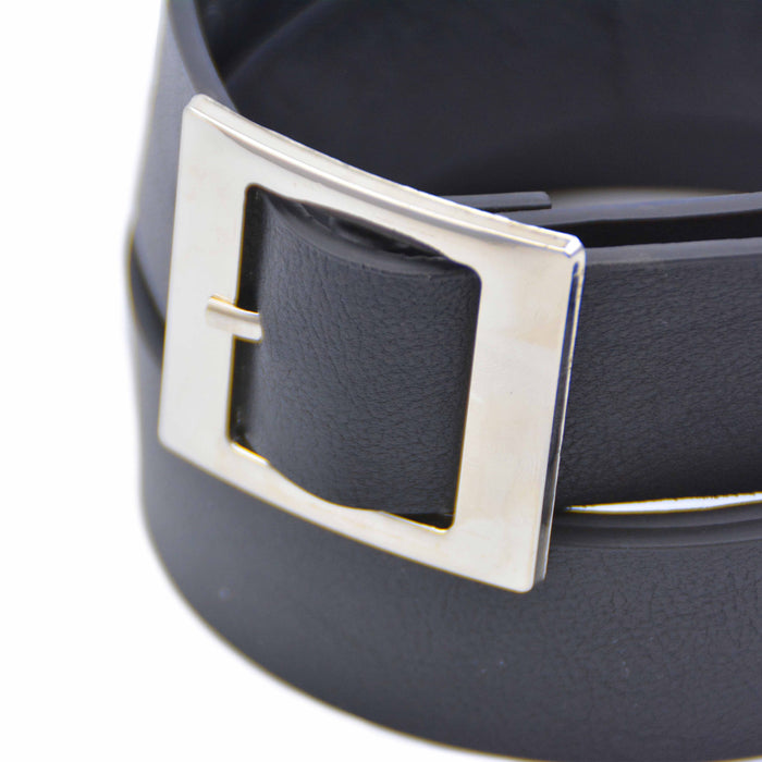 cinturon sintetico liso negro metal plateado 4078-1