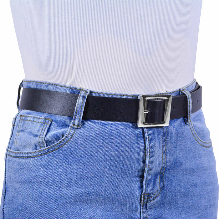 cinturon sintetico liso negro metal plateado 4078-1