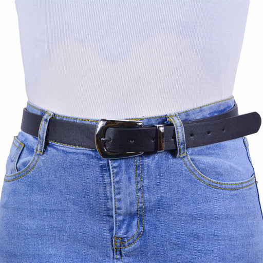 cinturon sintetico liso negro metal plateado 4082-1