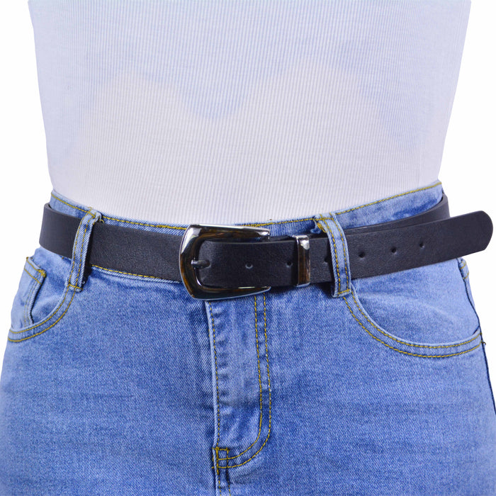 cinturon sintetico liso negro metal plateado 4082-1