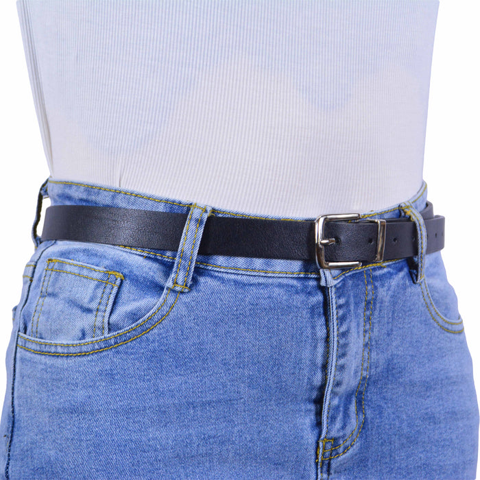 cinturon sintetico liso negro metal plateado 4083-1