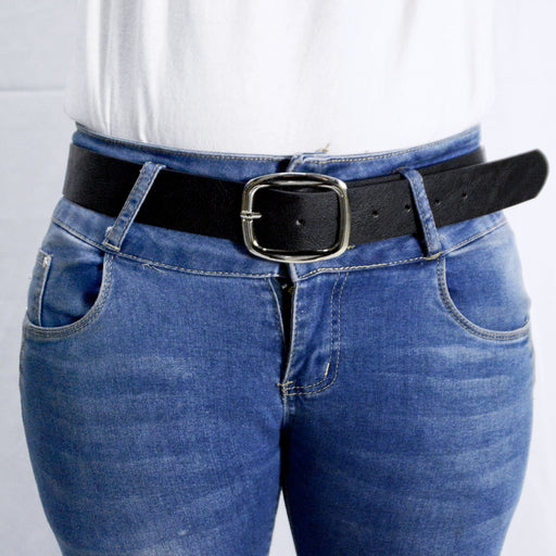 cinturon sintetico mujer correa liso hebilla rectangular modelo negro 2129