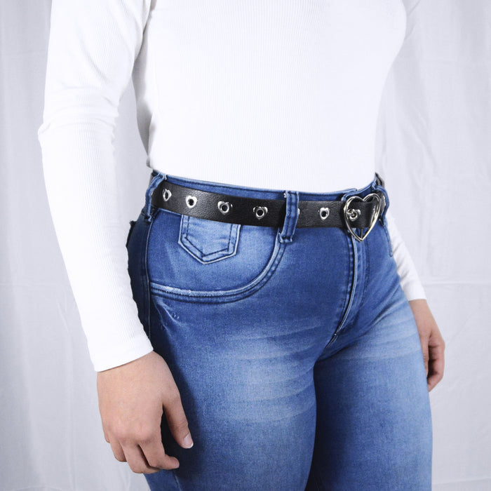 cinturon sintetico negro tachas corazones modelo 3355-1