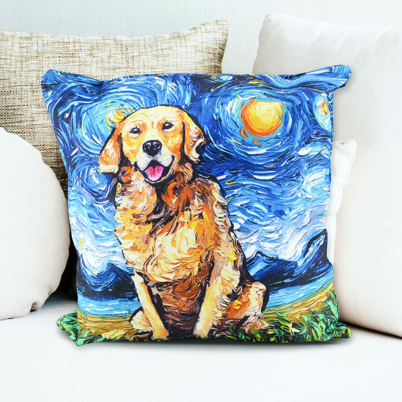 cojin perro golden relleno pintura gogh arte modelo