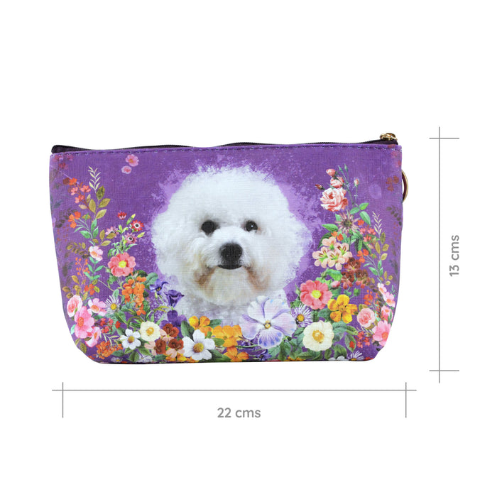 cosmetiquero floral perro poodle morado talla