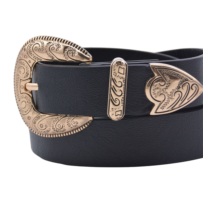 Cinturon sintetico negro dorado liso 4131-2