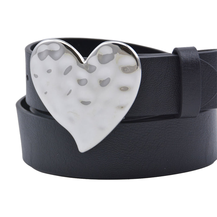 Cinturon sintetico negro plateado liso corazon 4132-1 