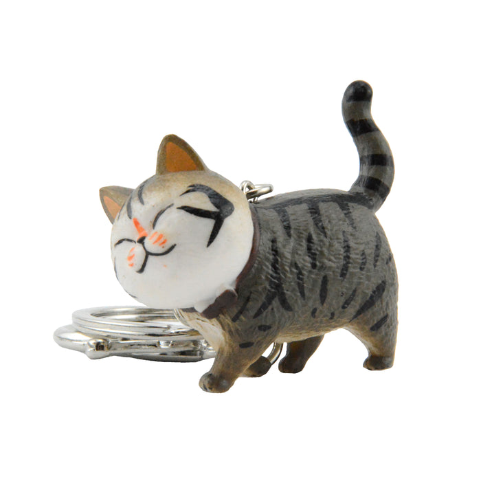 gato llavero atigrado gris plastico colgante metal