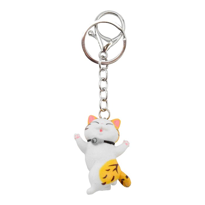 gato llavero blanco amarillo bailando plastico colgante metal