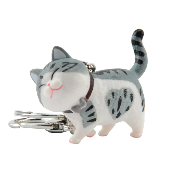 gato llavero gris con blanco corazon plastico colgante metal