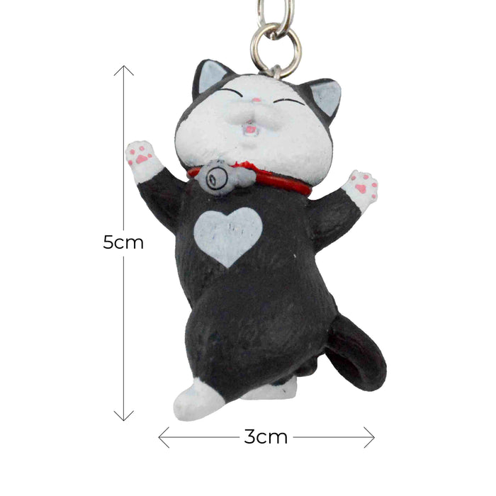 gato llavero negro blanco corazon bailando plastico colgante metal dimensiones