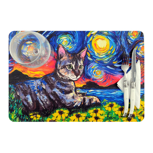 individual mesa mouse pad gato acostado gris van gogh arte pintura 