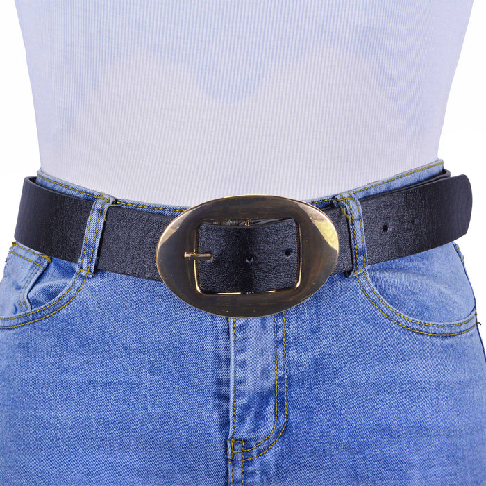 Cinturon sintetico negro dorado liso 4128-2