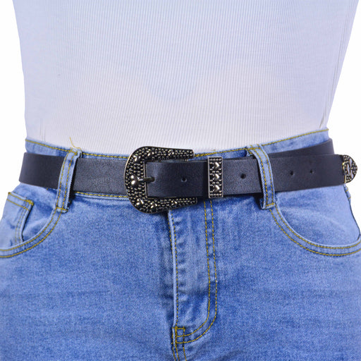 Cinturon sintetico negro hebilla plateada 4074-1