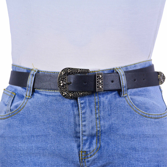 Cinturon sintetico negro hebilla plateada 4074-1