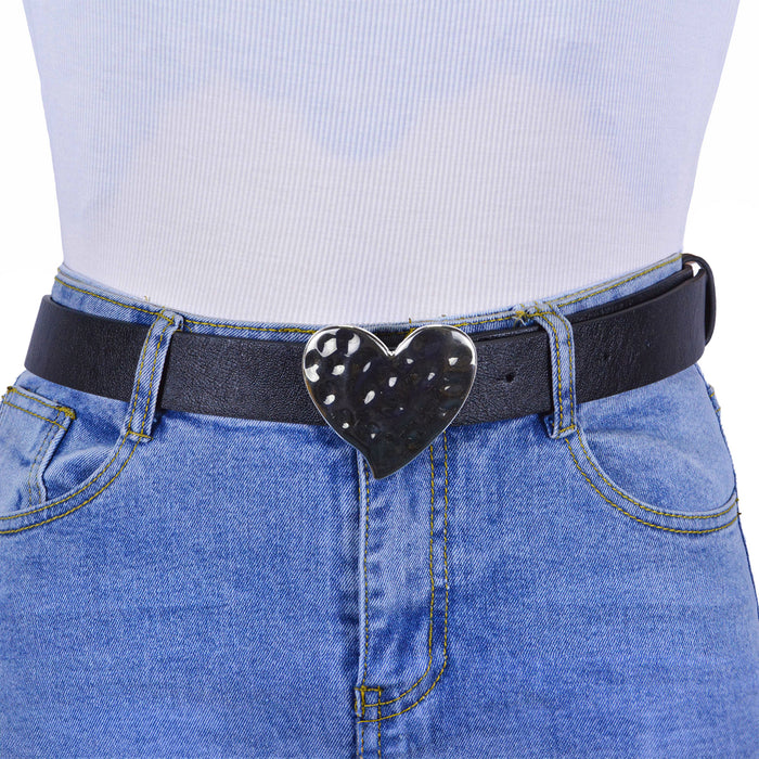 Cinturon sintetico negro plateado liso corazon 4132-1 