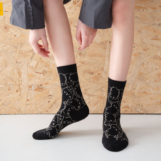 calcetin largo algodon negro gato 4011-1