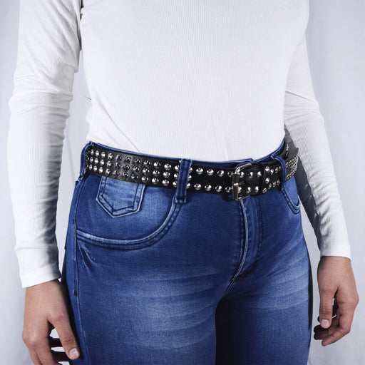 modelo cinturon negro mujer sintetico tachas redondas correa 3228