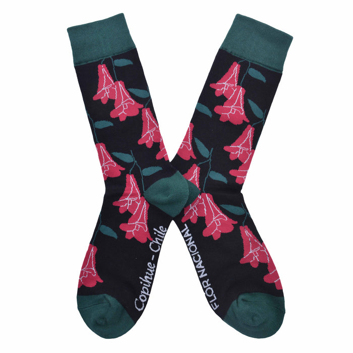 Calcetin algodon largo chile turista flor copihue mujer 370
