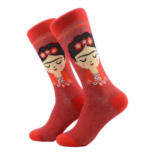 calcetin algodon largo estampado rojo frida khalo 278